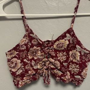 LA Hearts Eggplant Floral Crop Top with Tie Up Front Size Medium